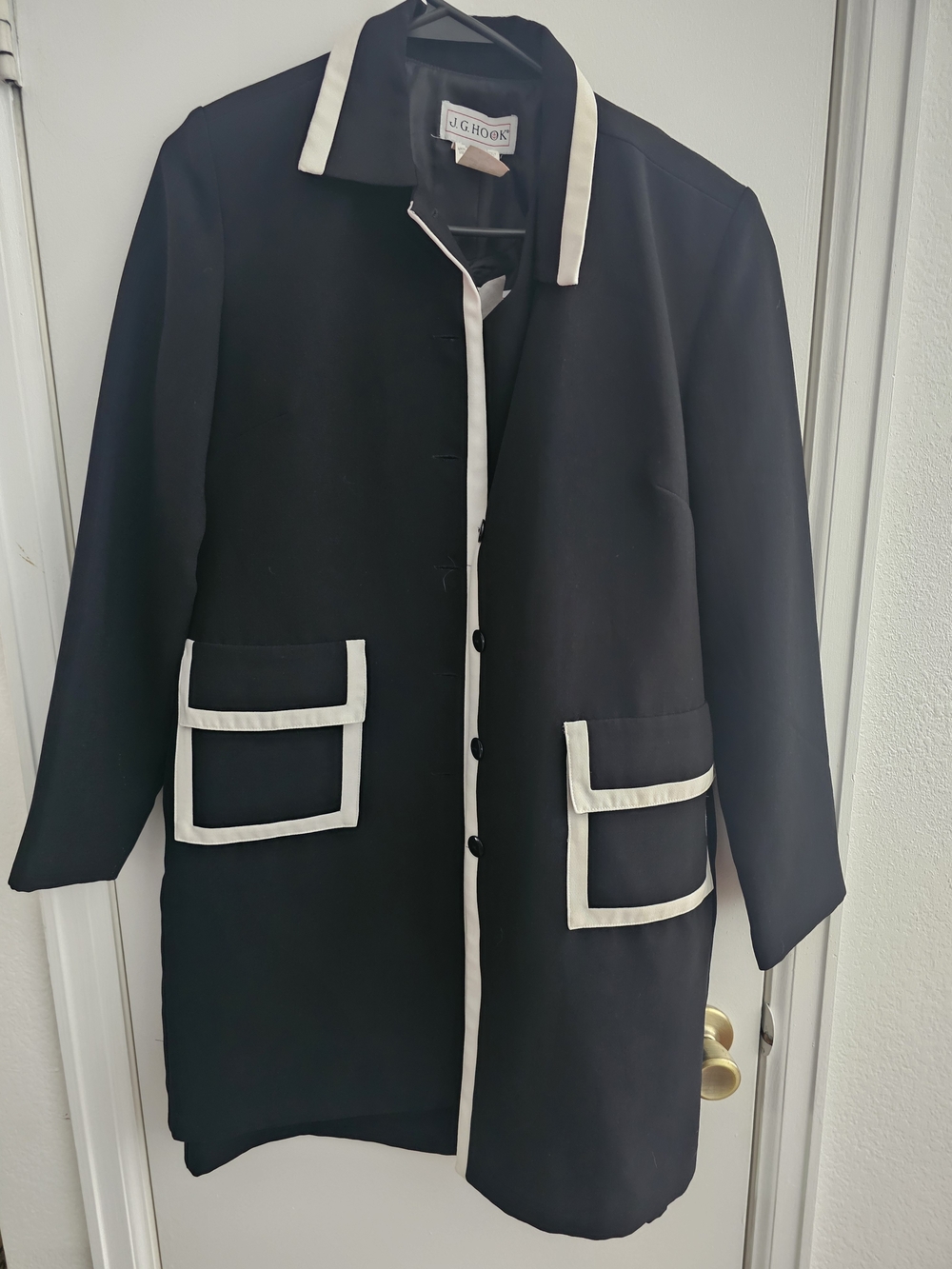 J.G. Hook Black/Ivory Coat with White Contrast Trim